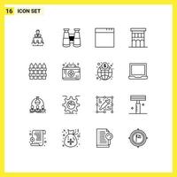 Set of 16 Commercial Outlines pack for fence farm app residence house Editable Vector Design Elements