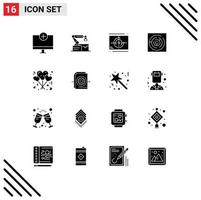 Solid Glyph Pack of 16 Universal Symbols of maze circle maze technology circle opening Editable Vector Design Elements