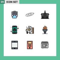 Group of 9 Filledline Flat Colors Signs and Symbols for phone application universe android historic Editable Vector Design Elements