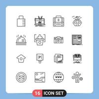 Universal Icon Symbols Group of 16 Modern Outlines of scandinavia canada platform arctic suitcase Editable Vector Design Elements