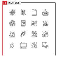 16 User Interface Outline Pack of modern Signs and Symbols of settings close appliances sign marketing Editable Vector Design Elements