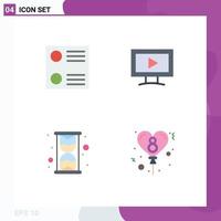 Modern Set of 4 Flat Icons Pictograph of list celebration screen hour 5 Editable Vector Design Elements