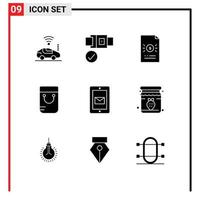 Solid Glyph Pack of 9 Universal Symbols of service mobile document school bag Editable Vector Design Elements
