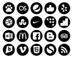 20 social medios de comunicación icono paquete incluso vimeo viaje muro de codificación tripadvisor Facebook vector