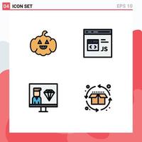 Stock Vector Icon Pack of 4 Line Signs and Symbols for pumkin develop code development programmer Editable Vector Design Elements