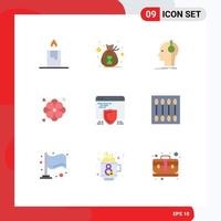Mobile Interface Flat Color Set of 9 Pictograms of web seo musician protection nature Editable Vector Design Elements