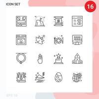 Group of 16 Outlines Signs and Symbols for links user card settings communication Editable Vector Design Elements