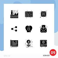 User Interface Pack of 9 Basic Solid Glyphs of control sharing hobby social media Editable Vector Design Elements