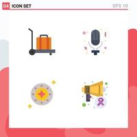 Modern Set of 4 Flat Icons Pictograph of baggage space microphone cosmos universe Editable Vector Design Elements