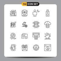 Group of 16 Outlines Signs and Symbols for heart usb avatar flash drive night Editable Vector Design Elements