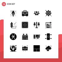 Set of 16 Vector Solid Glyphs on Grid for event network security link connection Editable Vector Design Elements