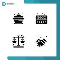 Pack of 4 Modern Solid Glyphs Signs and Symbols for Web Print Media such as bakery management cupcake food school balance Editable Vector Design Elements