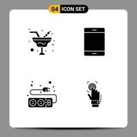 Set of 4 Vector Solid Glyphs on Grid for champaign electric glass gadget socket Editable Vector Design Elements