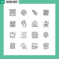 Modern Set of 16 Outlines and symbols such as rating network location servers cordless Editable Vector Design Elements