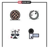 Set of 4 Modern UI Icons Symbols Signs for baking justice pie jewelry camcorder Editable Vector Design Elements