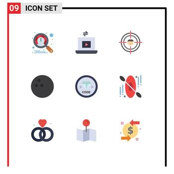 móvil interfaz plano color conjunto de 9 9 pictogramas de desarrollo codificación humano código bolos editable vector diseño elementos