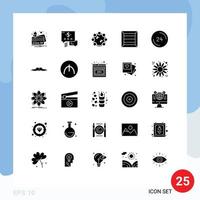 Modern Set of 25 Solid Glyphs Pictograph of contact us clock note call product Editable Vector Design Elements