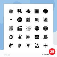 Modern Set of 25 Solid Glyphs Pictograph of contact us clock note call product Editable Vector Design Elements