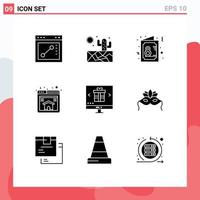 User Interface Pack of 9 Basic Solid Glyphs of online gift female buy page Editable Vector Design Elements