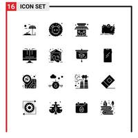 Set of 16 Vector Solid Glyphs on Grid for engine role market store quest map Editable Vector Design Elements