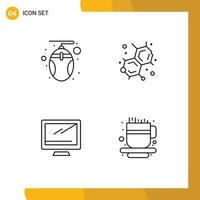 Set of 4 Modern UI Icons Symbols Signs for computer device technology lab pc Editable Vector Design Elements