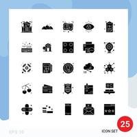 Pack of 25 creative Solid Glyphs of health lock birds security eye Editable Vector Design Elements