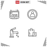 Pictogram Set of 4 Simple Filledline Flat Colors of clock bathroom computer time person faucet Editable Vector Design Elements