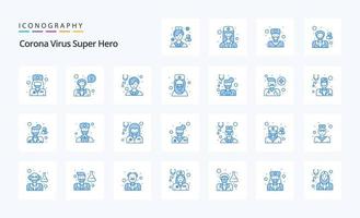 25 corona virus súper héroe azul icono paquete vector
