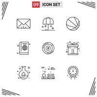 9 Thematic Vector Outlines and Editable Symbols of persentage diary education globe book Editable Vector Design Elements