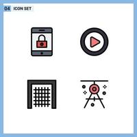 4 Thematic Vector Filledline Flat Colors and Editable Symbols of encryption sport media gate compass Editable Vector Design Elements