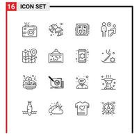 Set of 16 Modern UI Icons Symbols Signs for people job jewelry interview cheers Editable Vector Design Elements