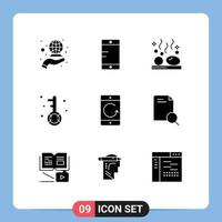 Modern Set of 9 Solid Glyphs Pictograph of arrow optimization hot media engine Editable Vector Design Elements