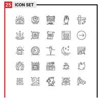 Mobile Interface Line Set of 25 Pictograms of sharing head digital extraction product Editable Vector Design Elements