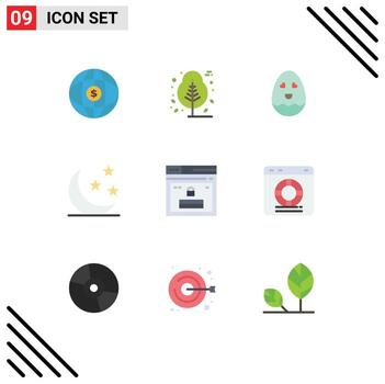 Set of 9 Vector Flat Colors on Grid for web internet egg nature half moon Editable Vector Design Elements