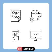4 User Interface Line Pack of modern Signs and Symbols of data hand cursor paper media right Editable Vector Design Elements