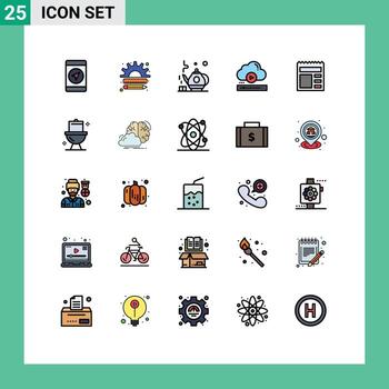 25 Filled line Flat Color concept for Websites Mobile and Apps basic online tea cloud file Editable Vector Design Elements