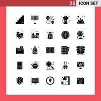 Set of 25 Modern UI Icons Symbols Signs for mountain graveyard booking grave cross Editable Vector Design Elements