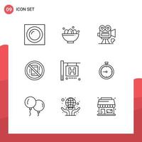 Pack of 9 Modern Outlines Signs and Symbols for Web Print Media such as off distractions nest avoid love Editable Vector Design Elements