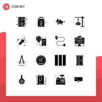 16 Universal Solid Glyphs Set for Web and Mobile Applications shipping crane wheelbarrow cargo gardening Editable Vector Design Elements