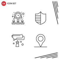 Set of 4 Modern UI Icons Symbols Signs for group brush network security creativity Editable Vector Design Elements