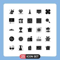 Editable Vector Line Pack of 25 Simple Solid Glyphs of patch learning house electronic e Editable Vector Design Elements