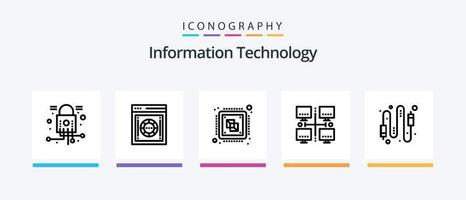 información tecnología línea 5 5 icono paquete incluso satélite. comunicación. seguro caja. procesador. computadora. creativo íconos diseño vector