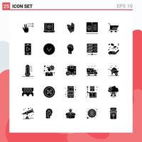 Set of 25 Vector Solid Glyphs on Grid for cart recipes gloves menu cookbook Editable Vector Design Elements