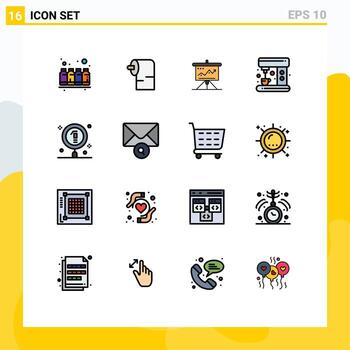 pictograma conjunto de dieciséis sencillo plano color lleno líneas de fabricante café gráfico táctica solución editable creativo vector diseño elementos