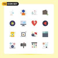 Pack of 16 creative Flat Colors of wallet commerce network add leader Editable Pack of Creative Vector Design Elements
