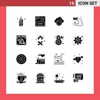 16 Thematic Vector Solid Glyphs and Editable Symbols of web waste power sewage pollution Editable Vector Design Elements