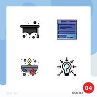 Group of 4 Filledline Flat Colors Signs and Symbols for hat spa file code bulb Editable Vector Design Elements