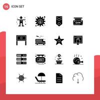 Modern Set of 16 Solid Glyphs and symbols such as home sign badge board stripes Editable Vector Design Elements