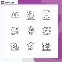 Pictogram Set of 9 Simple Outlines of light bulb artificial intelligence document ai usb Editable Vector Design Elements