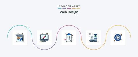 Web Design Line Filled Flat 5 Icon Pack Including wheel. color. checkmark. web design. responsive vector